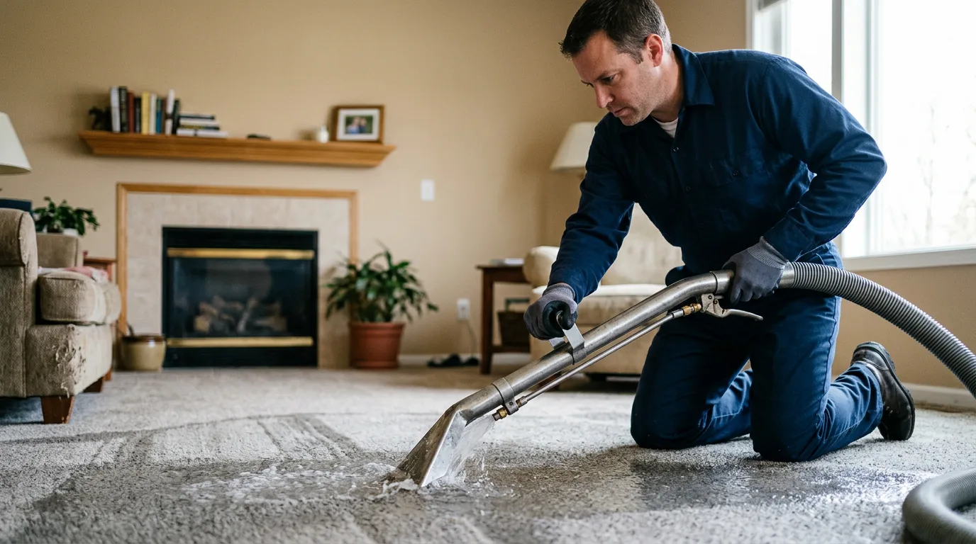 Water damage restoration technician working near Fillmore, IL